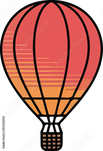 Hot air balloon, its colorful form ascending into the sky