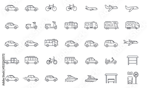Extensive Thin Line Transportation Icon Set