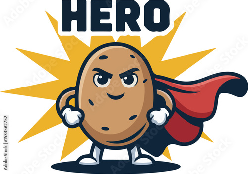 Hero Potato heroic potato with a determined expression and a cape.