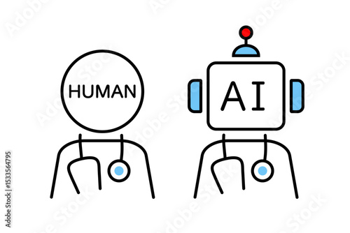 人間の医者とAIの医者のアイコンセット