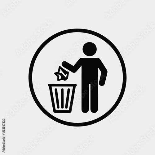 Simple Icon of Person Throwing Trash in Bin