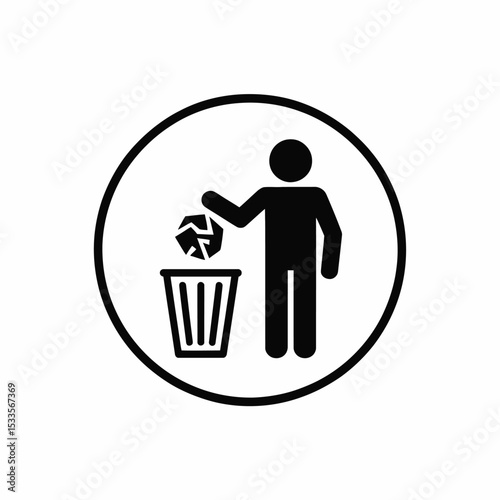 Simple Icon of Person Throwing Trash in Bin