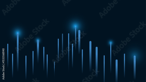 Modern abstract background in dark blue tones with investment trading charts, ideal for stock market and fintech visuals. High-tech dark blue background with glowing candlestick stock charts.