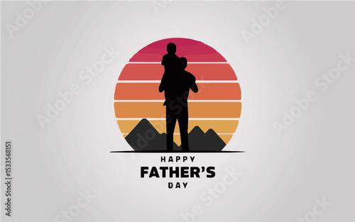 Heartwarming Father’s Day Silhouette with Sunset and Mountain Landscape – Emotional Scenic Greeting for