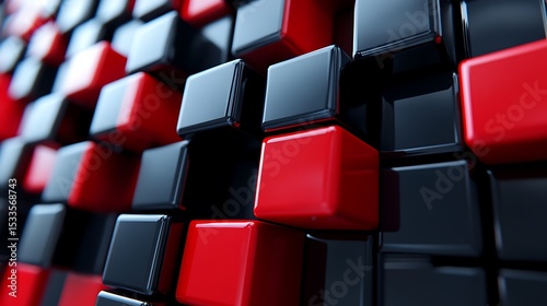 Red and black cubes arranged in digital harmony


