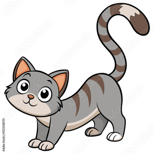 American Curl cat with unique curled ears stretching, a graceful feline, elegant movement, white background.