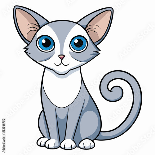 American Curl cat with unique curled ears listening, a curious feline, alert and attentive, white background.