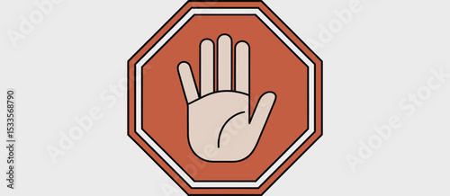 Stop Sign with Hand Graphic for Safety and Warning