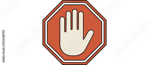 Stop Sign with Hand Graphic for Safety and Warning