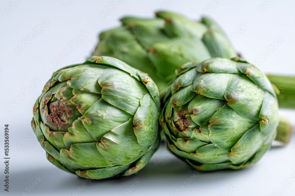 Fototapeta premium Close up, Roman artichokes on white studio setting