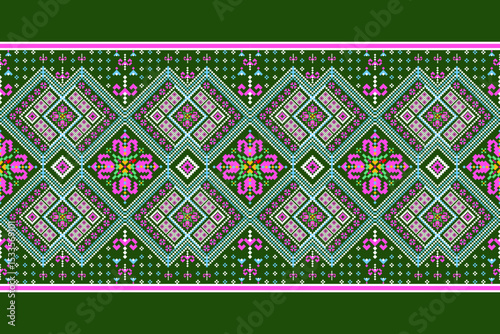 Geometric pixelated Arabic patterns on the fabric reflect the ornate and ethnicity,grid floral,grid colourful, backgrounds, seamless grid design for carpet,textile,textured,wallpaper,print,decorate