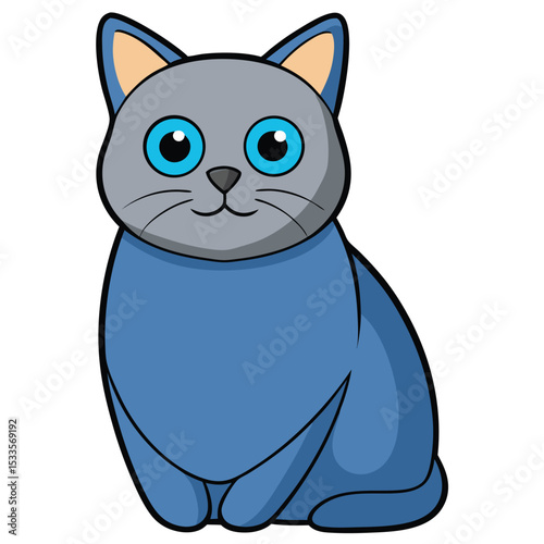 Chartreux cat with blue-grey fur sitting contemplatively, a calm domestic feline, thoughtful pose, white background.