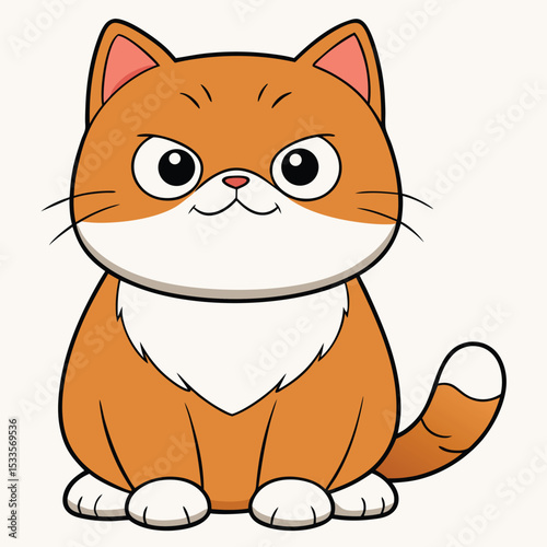 Exotic Shorthair cat with flat face sitting calmly, a domestic feline, looking relaxed, white background.