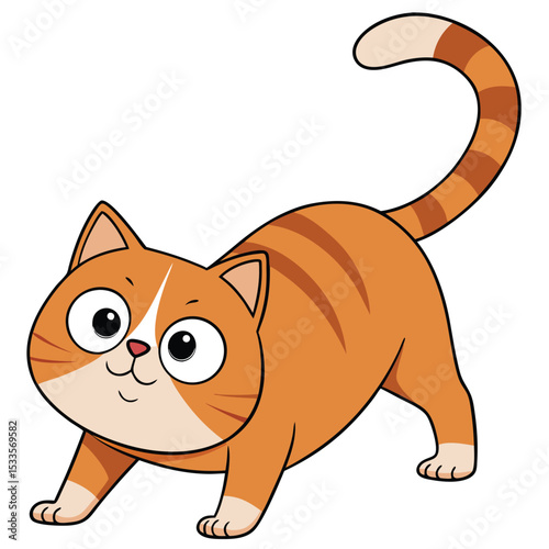 Exotic Shorthair cat with flat face stretching elegantly, a calm domestic feline, graceful movement, white background.