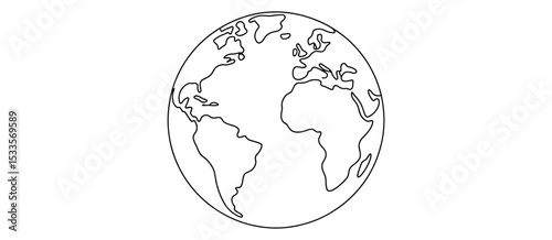 Simple Line Drawing of the Earth Globe Illustration