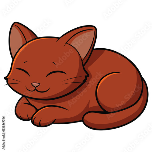 Havana Brown cat with rich brown fur sleeping in a relaxed pose, a sleek domestic feline, peaceful rest, white background.