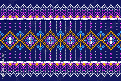 Geometric pixelated Arabic patterns on the fabric reflect the ornate and ethnicity,grid floral,grid colourful, backgrounds, seamless grid design for carpet,textile,textured,wallpaper,print,decorate