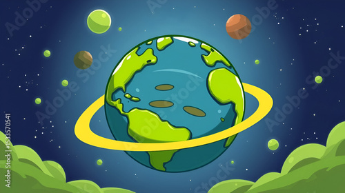 Cartoon planet in fantasy alien galaxy or mystery universe isolated icon. Vector funny cosmic planet for kids, martians world. Imaginary planet ui or gui game design, round globe, green eco planet