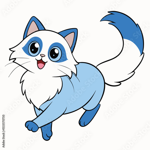 a Ragdoll cat, blue point mitted, chases an unseen toy, showing its playful spirit and soft fur.