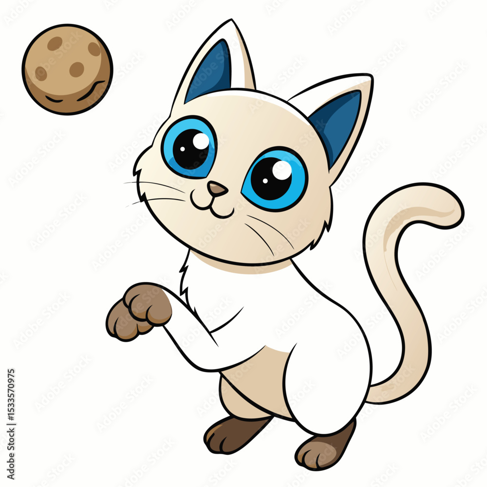 Obraz premium a Siamese cat with cream fur bats at an unseen toy, showing its playful and agile nature.