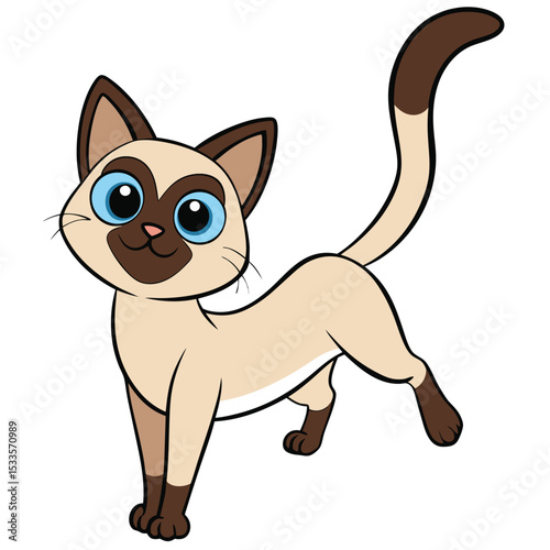 a Siamese cat with cream fur stretches playfully, showing its graceful flexibility and elegant form.