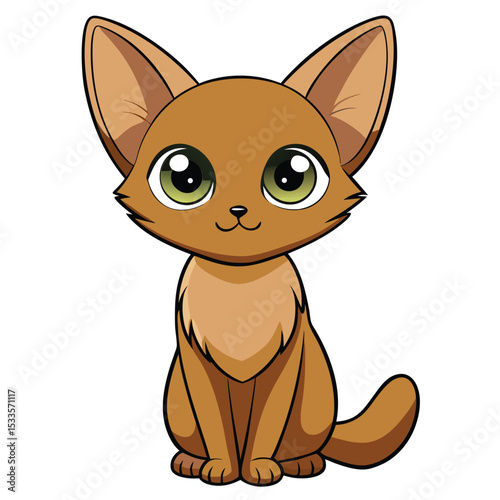 a Singapura cat with a ticked brown coat sits, showing its small size and attentive posture.