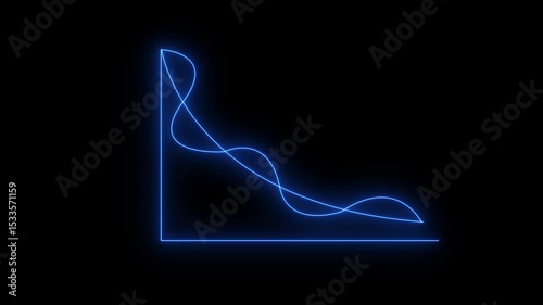 An abstract animated graph chart with a glowing curved line flowing downward. The design symbolizes a decline or downward trend in data, economics, or statistics. Perfect for business presentations, m