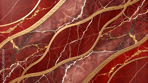 Artistic red marble with metallic gold accents, ideal for premium wallpapers, fashion prints, or interior stone decor.
