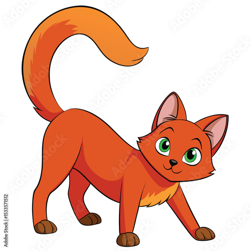 a beautiful Somali cat with a red ticked coat stretches gracefully, showing its elegance and agility.