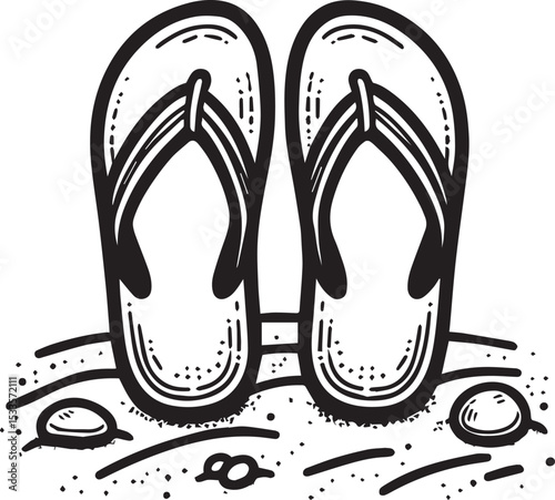 Black and White Flip-Flops Vector Silhouette	
