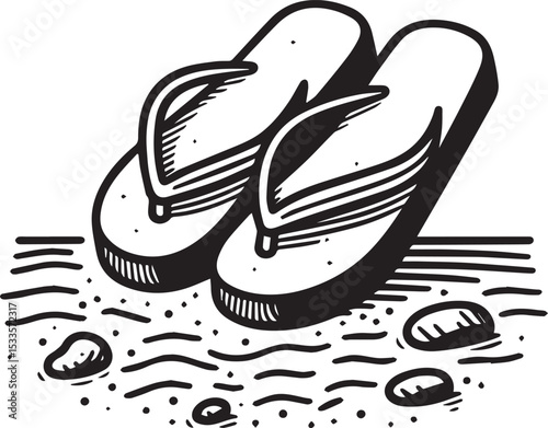 Black and White Flip-Flops Vector Silhouette	

