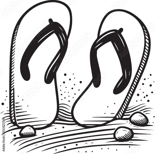 Black and White Flip-Flops Vector Silhouette	
