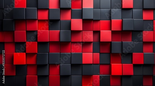 Abstract cluster of red and black stacked cubes

