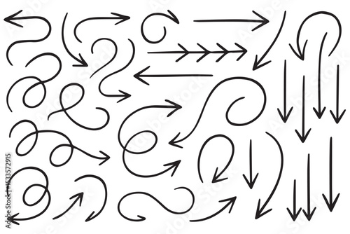 Collection of unique arrows with curved, straight, and circular lines, perfect for dynamic movement and directional illustrations, line art icon set