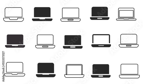 Laptop Icon Set Fill and Line. vector. editable