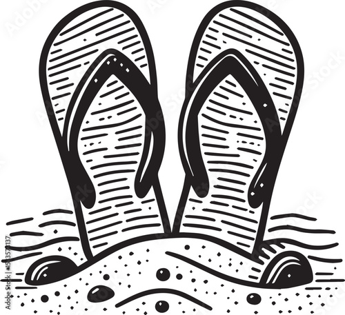Black and White Flip-Flops Vector Silhouette	
