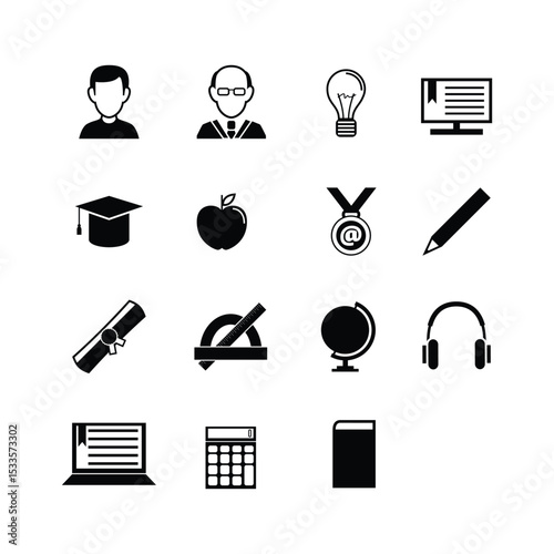 Education Icon Set: A collection of vector education icons, showcasing essential educational elements, from academics to innovation, perfectly suited for educational or related theme project 