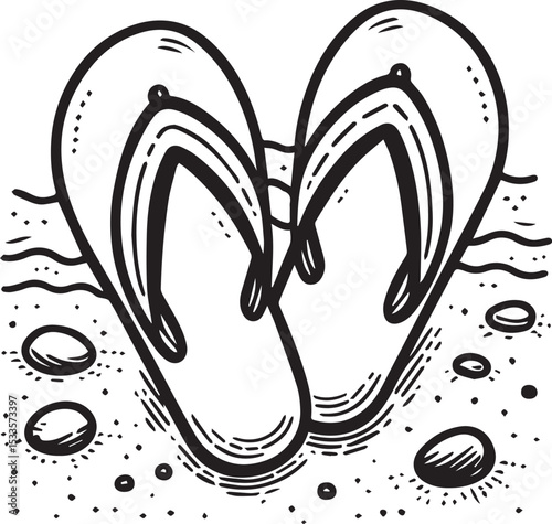 Black and White Flip-Flops Vector Silhouette	
