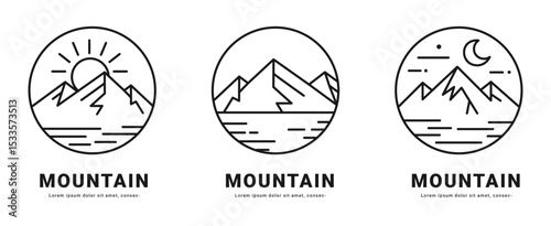 set of mountain icon logo vector symbol illustration design, mountain landscape line art design .Line art design. Vector flat illustration. 