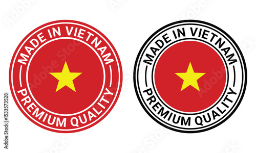 Made in Vietnam round labels. Quality mark vector icon. Perfect for logo design Vector template
