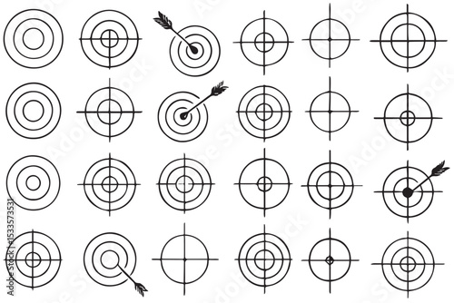 target designs with arrows, perfect for concepts related to aim, accuracy, and success, in line art style for creative use