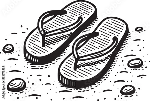 Black and White Flip-Flops Vector Silhouette	
