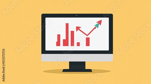 A computer monitor displaying data on an upward trending graph
