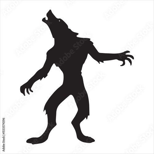 Werewolf Silhouette Vector Icon – Aggressive Standing Wolfman Isolated on White Background