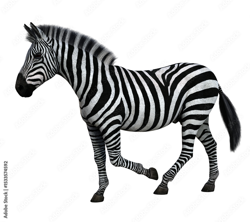 Fototapeta premium Zebra walking isolated. High resolution 3d render on a transparent background. No AI used