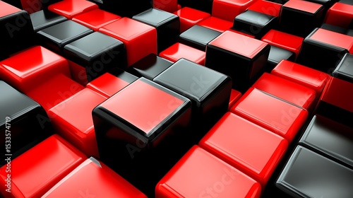 Red and black cubes stacked in modern arrangement

