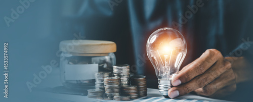 Close up hand choose light bulb or lamp with bright for human resources or leadership and creativity thinking idea motivation or vision and knowledge learning.