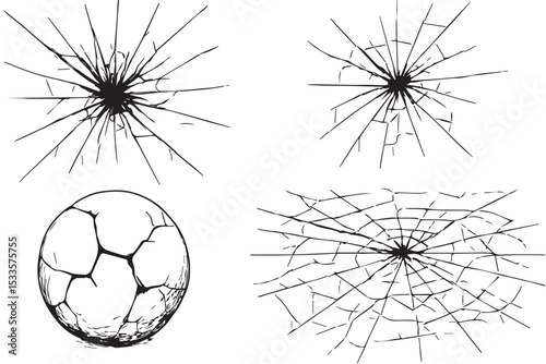 Unique shattered glass patterns, cracks and broken glass designs, vector collection for commercial use in various projects, abstract art design
