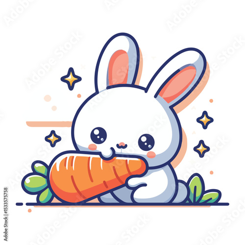 Adorable cartoon bunny rabbit eating a carrot