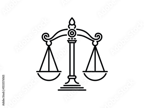 Justice Scales Icon Minimalist Black Line Style Illustration